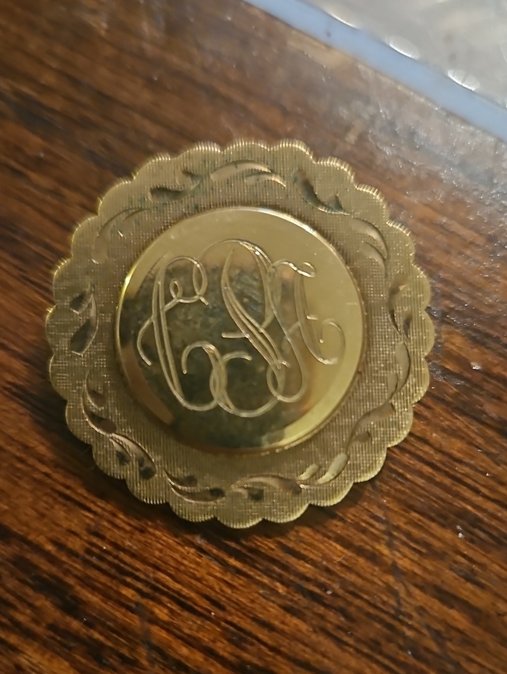 Vintage LaMode Karatclad Monogrammed Gold Electro-plate Brooch